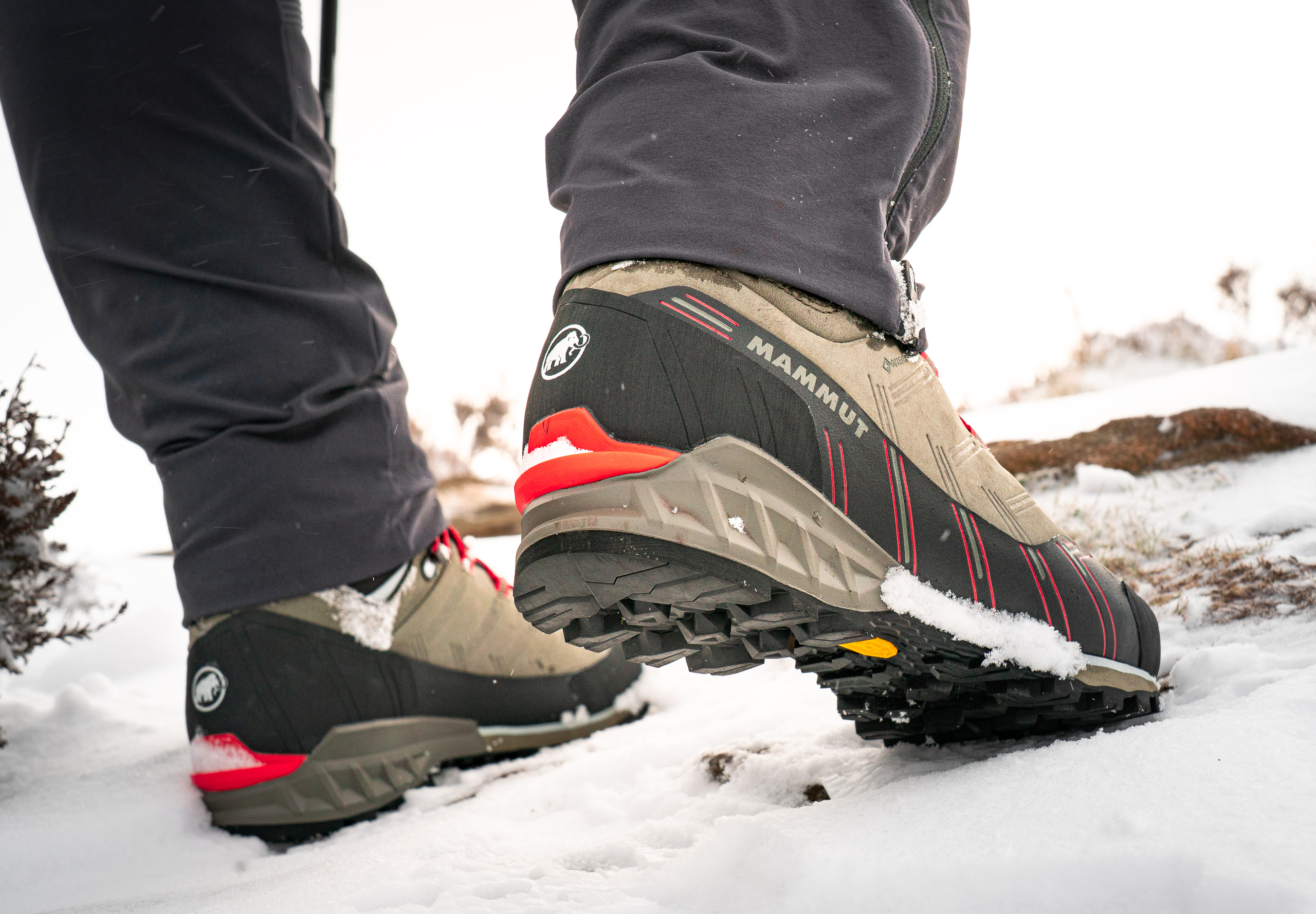 product shot of Mammut hiking boots in the snow