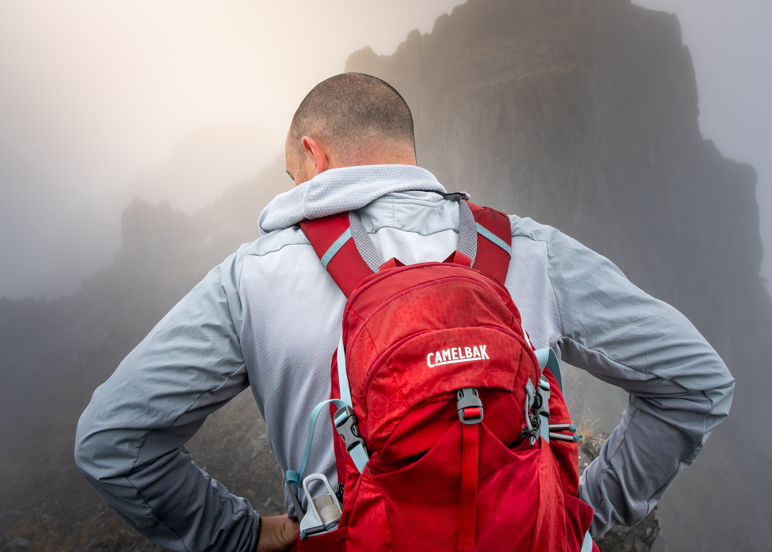 product photo of a Camelbak rucksack, captured on Crib Goch in North Wales, Snowdonia